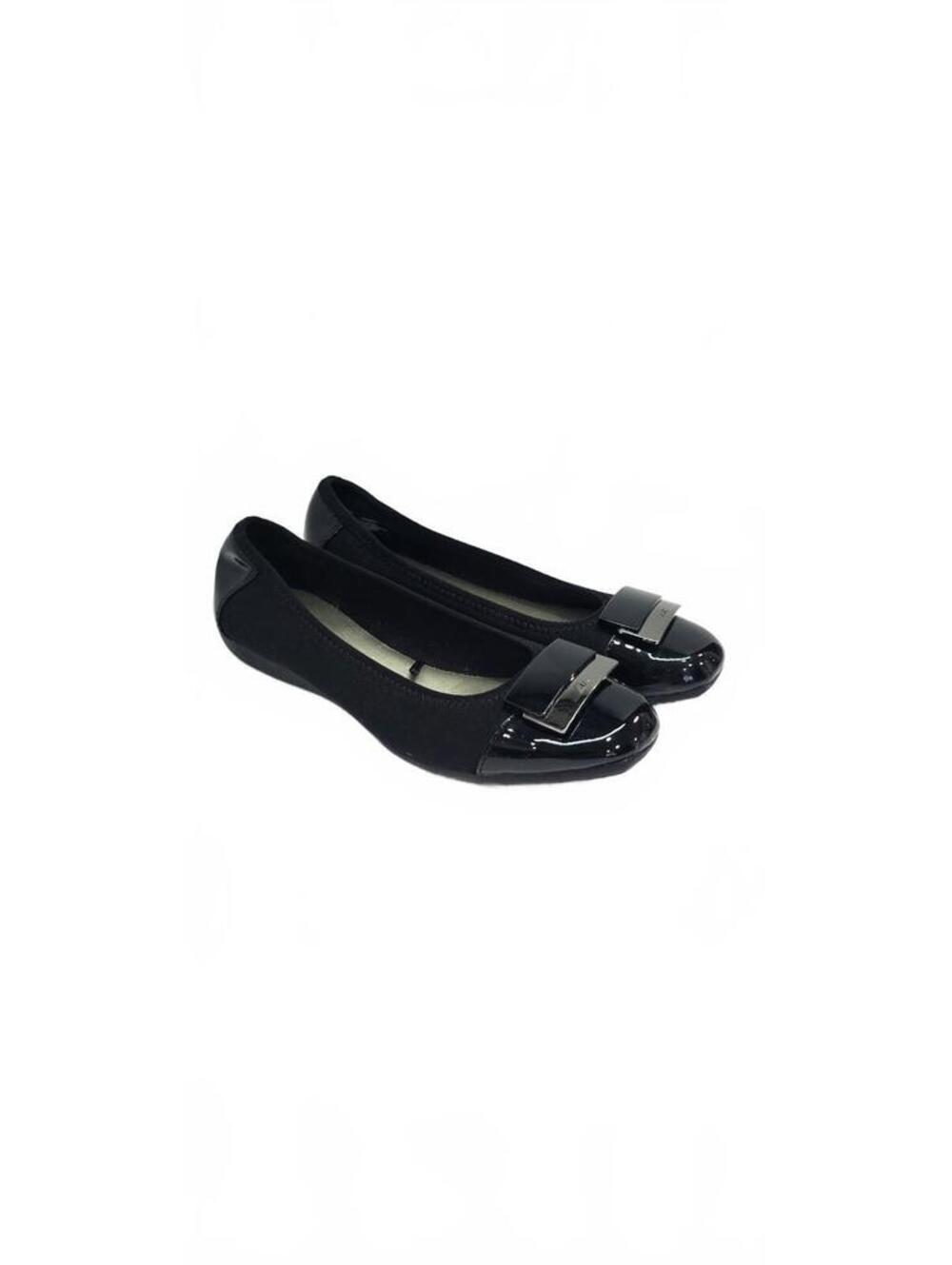 Anne Klein Black Patent Leather and Fabric Ballet Flats Size 7